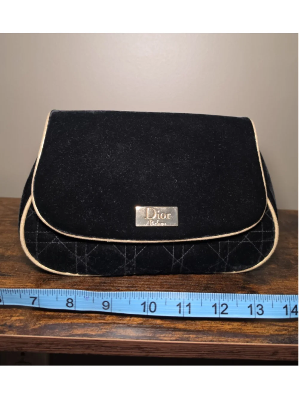 Dior Black Gold Velvet Quilted Cosmetic Bag